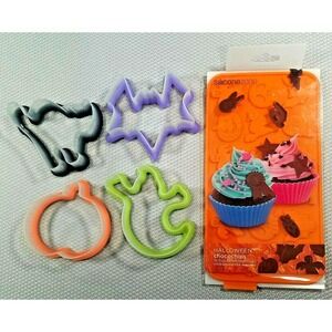 Halloween Solicone Mold And Cookie Cutters Set Cat, Pumpkin, Ghost, Bat